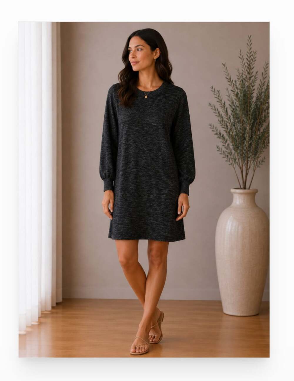Lou & Grey Dress Womens Large Gray Balloon Sleeve Crewneck Pullover Knit